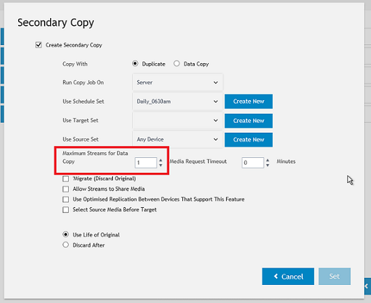 Maximum Streams for Data Copy