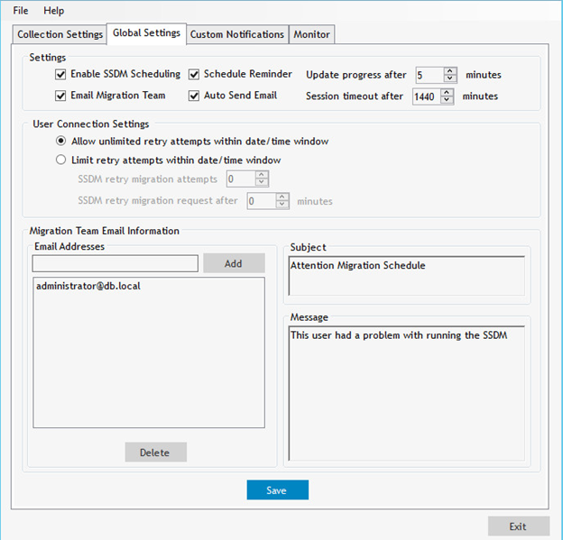 Image of Global Settings with Enable SSDM Scheduling checked