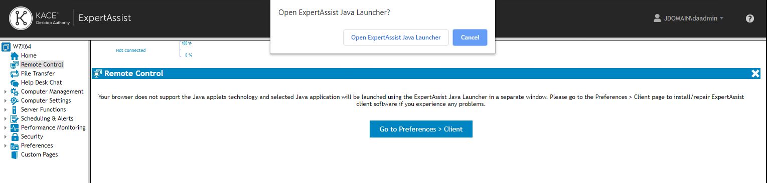 Remote Control confirmation dialog