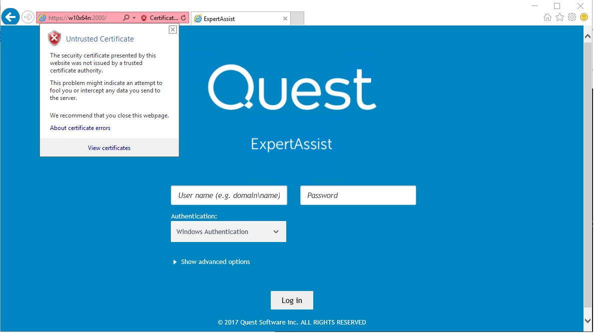 Certificate Information pop-up