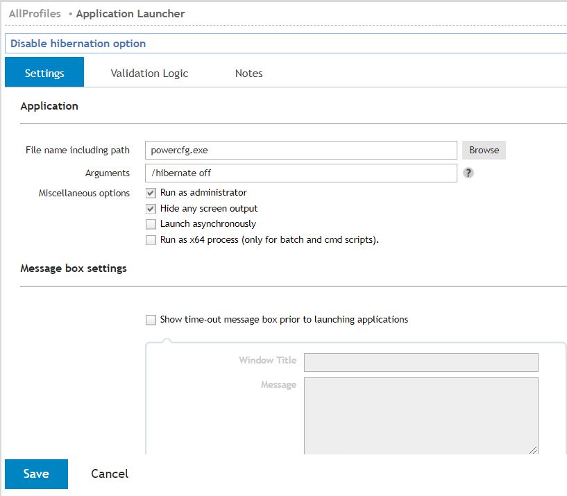 Disable hibernate option