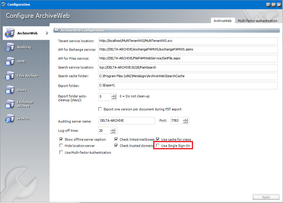 ArchiveWeb tab - Single Sign On