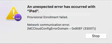 provisional enrollment failed apple configurator 33007