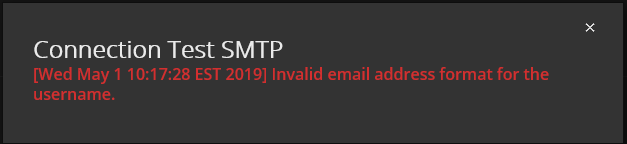 Error Message when testing with blank username and password in SMTP Setting