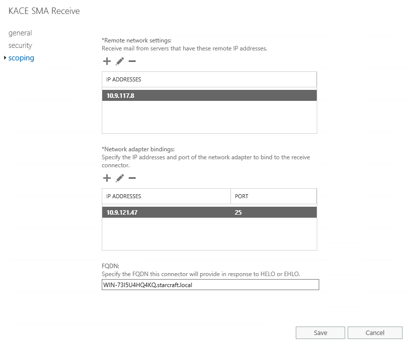 Scope for SMTP Settings with port 25