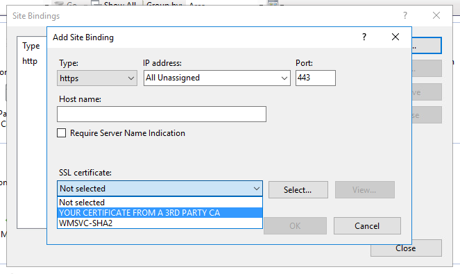 Add - Add Site Binding https