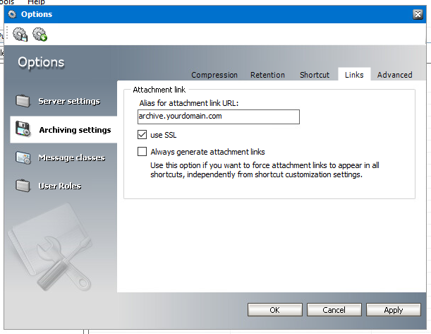 Archiving Settings - Links