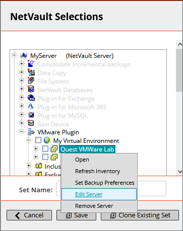 VMware plugin contextual menu