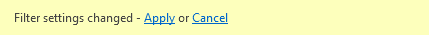 The yellow pop-up ribbon showing that filter settings are changed
