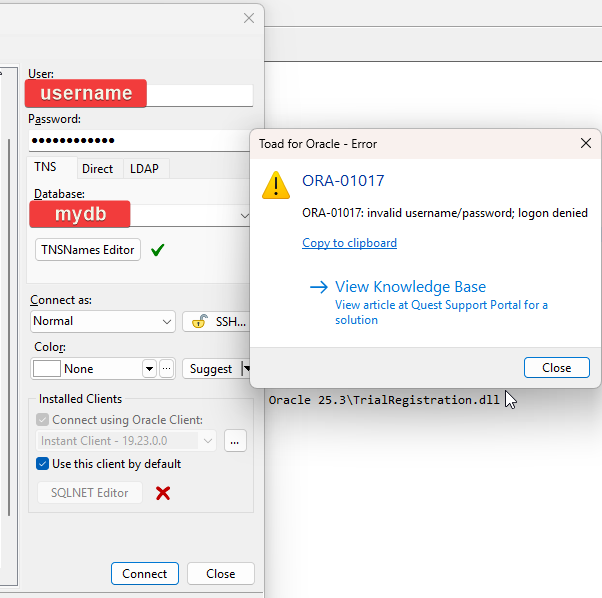 Error: "ORA-01017: Invalid username/password; logon denied" when trying ...