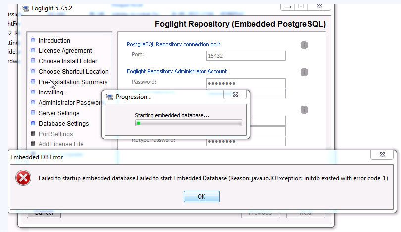 Error code 1 when starting PostgreSQL
