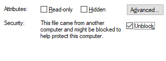Unblock option under General tab