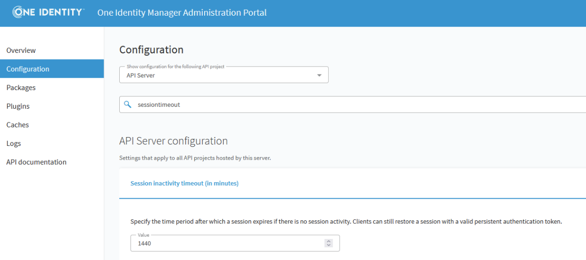 Screenshot showing the Administration Portal setting Session Inactivity Timeout in Minutes