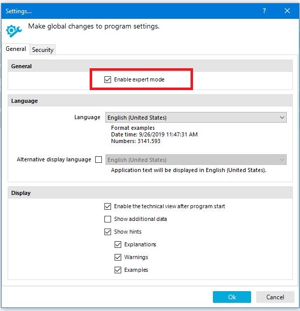 Image showing the checkbox to Enable Expert Mode