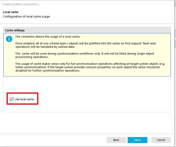 Image showing the checkbox Use Local Cache