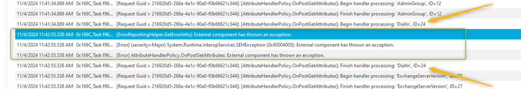 DialIn Properties Exception