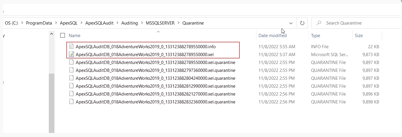  extracted from the quarantine file