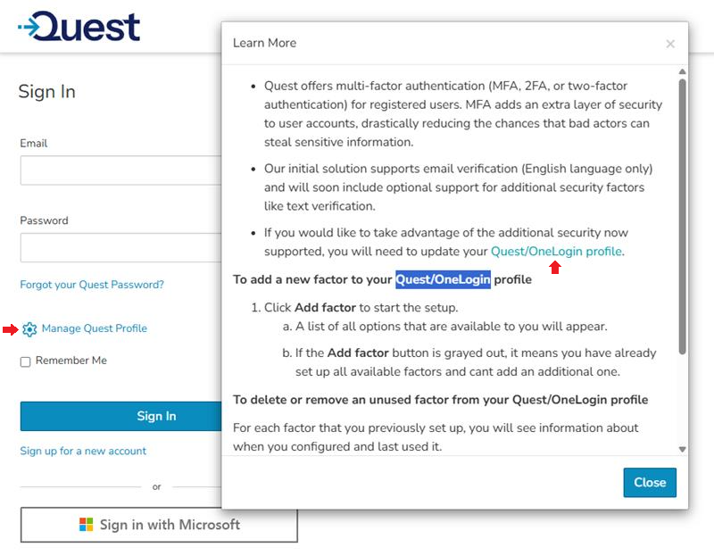Link to Manage Quest Profile