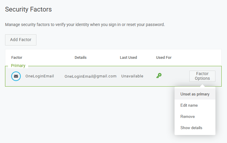 Unsetting and removing an authentication factor