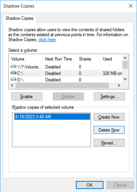 Deletion of Windows Shadows