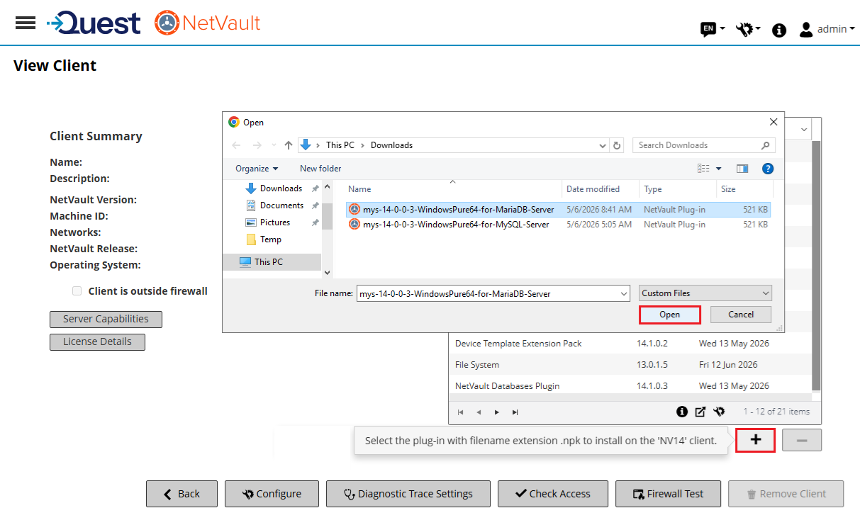 Install NetVault Plugin