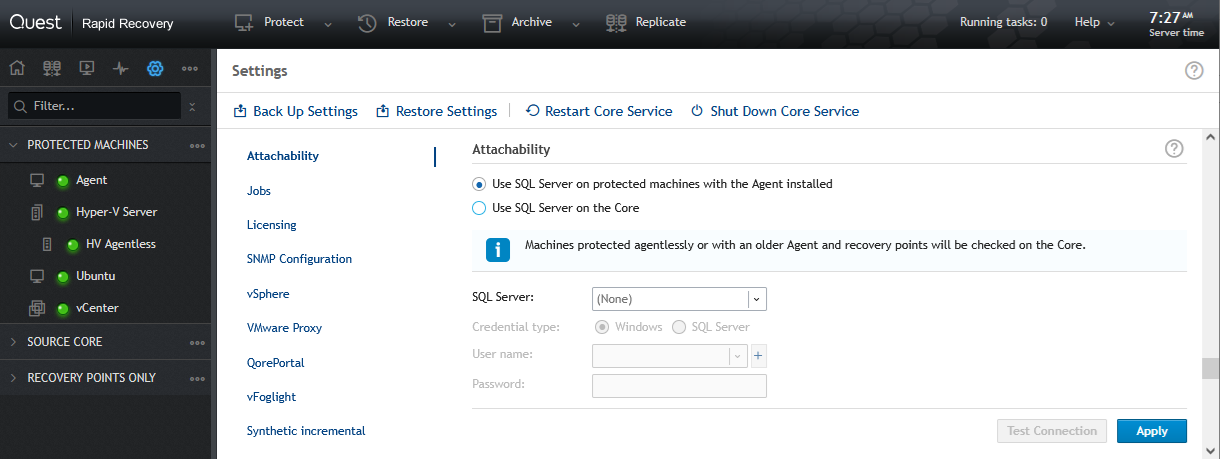 Select if the Attachability Check will be carried out by the Core or the Agent