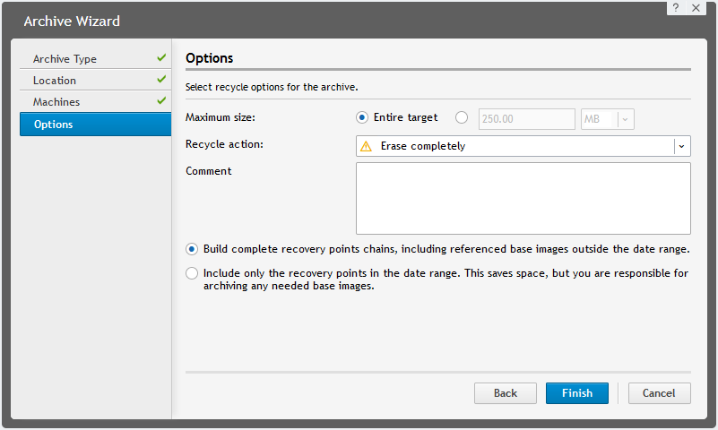 Archive options