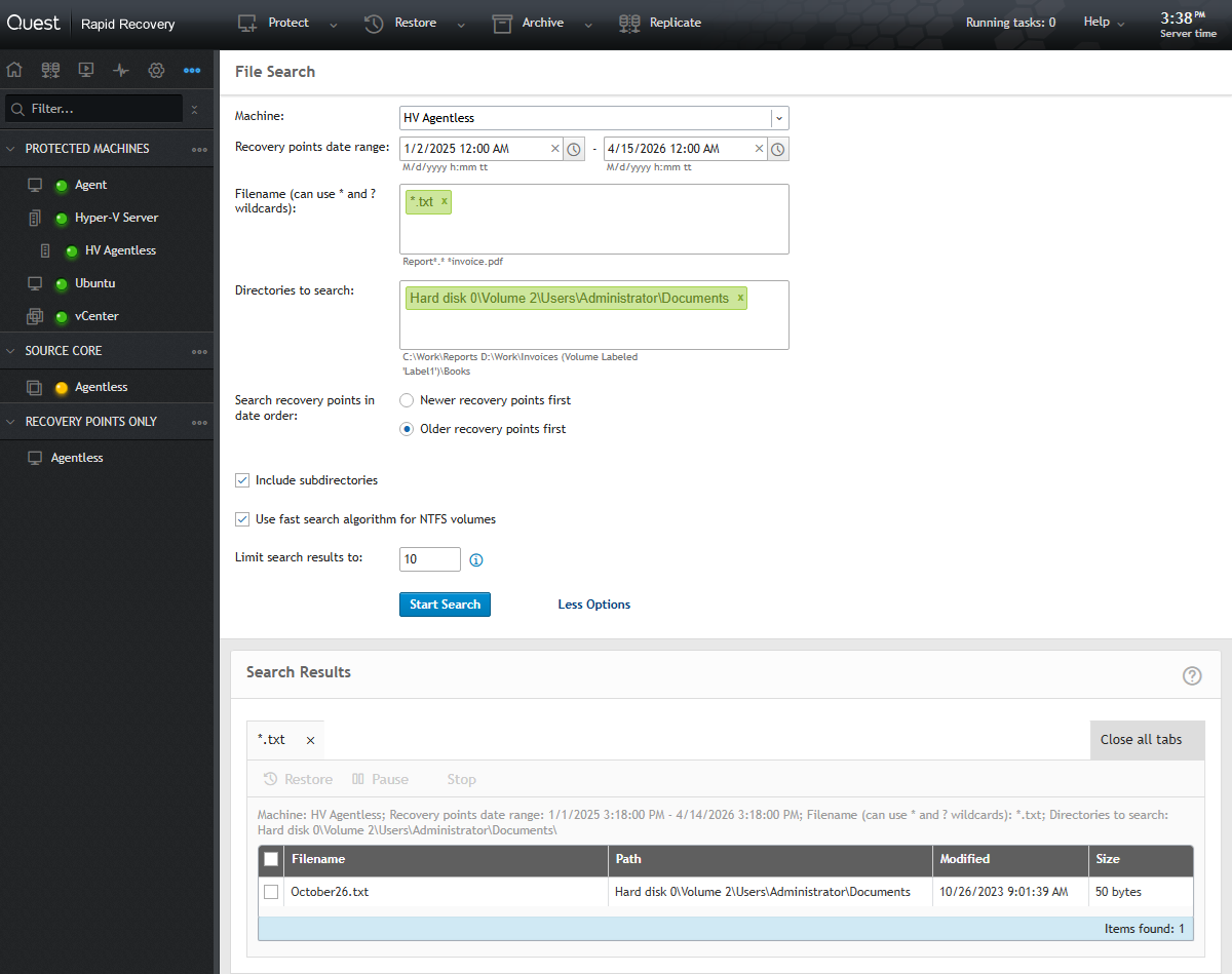 File Search of an Agentless System