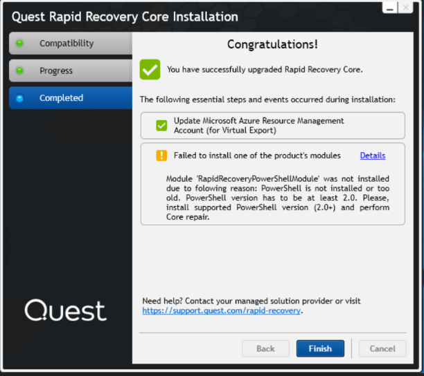 Core Upgrade Completes with Warning: Failed to install one of the ...