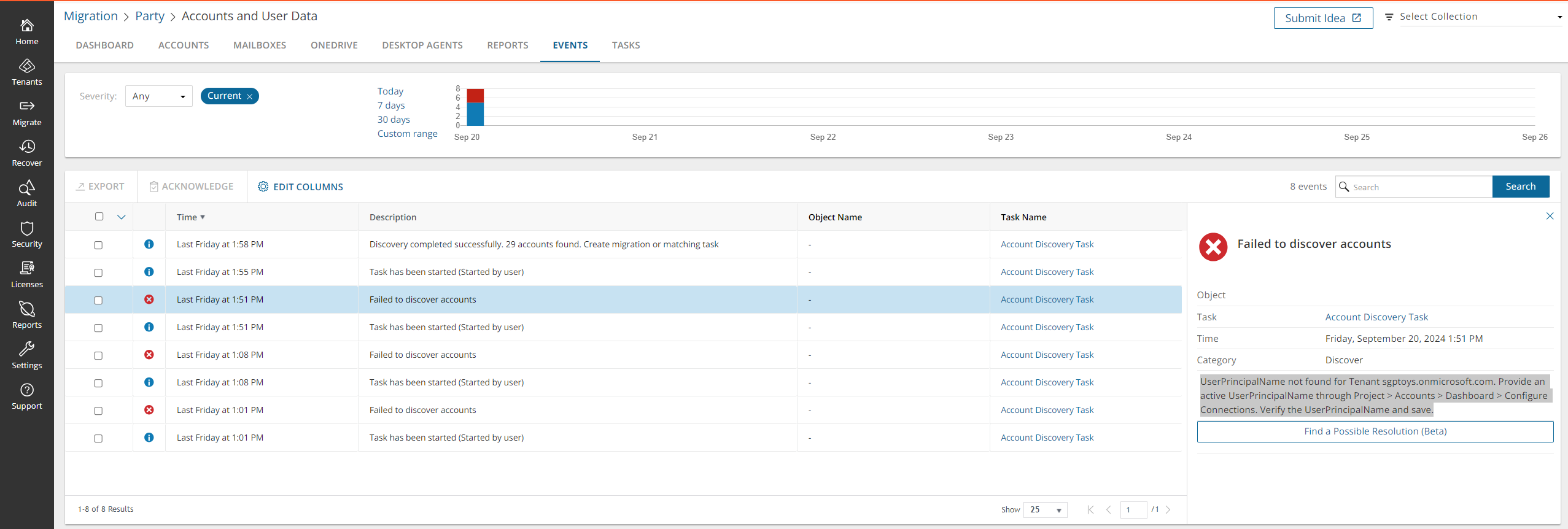 failed to discover accounts,