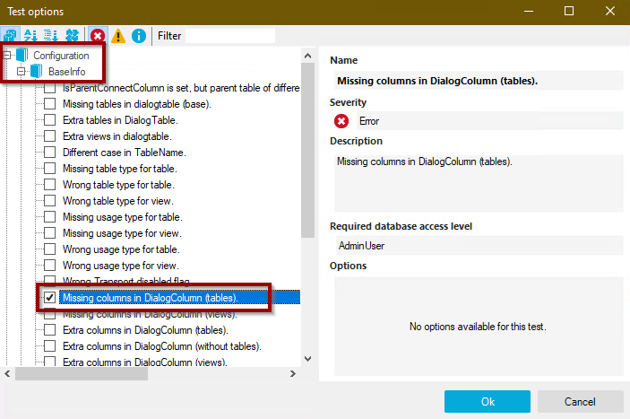 Figure 4: Test Options pop-up with