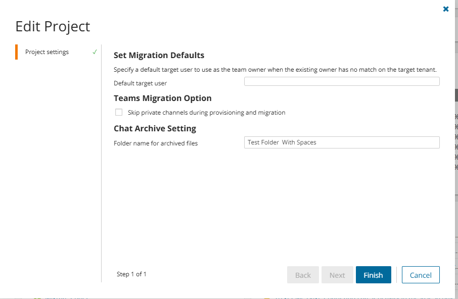 Example of the custom folder name set in the GUI with no quotes