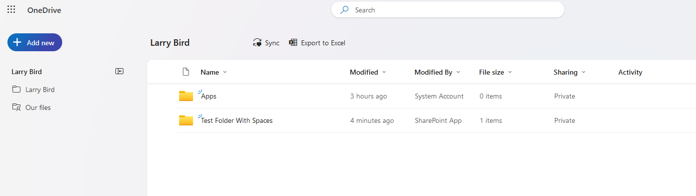 Example of the resulting folder created in OneDrive