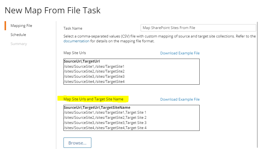 change target's site name after mapping
