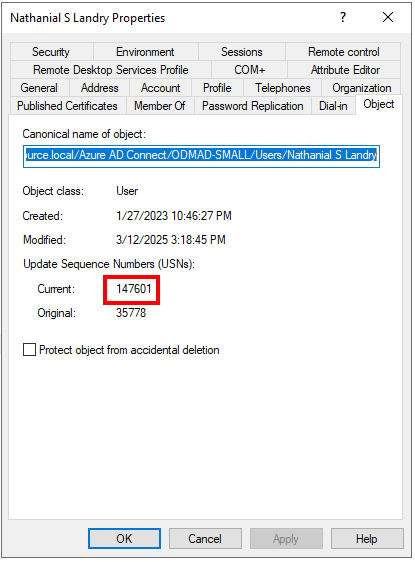 Screenshot of AD Object