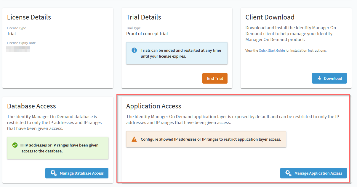 The Administration page showing the Application Access configuration section. 
