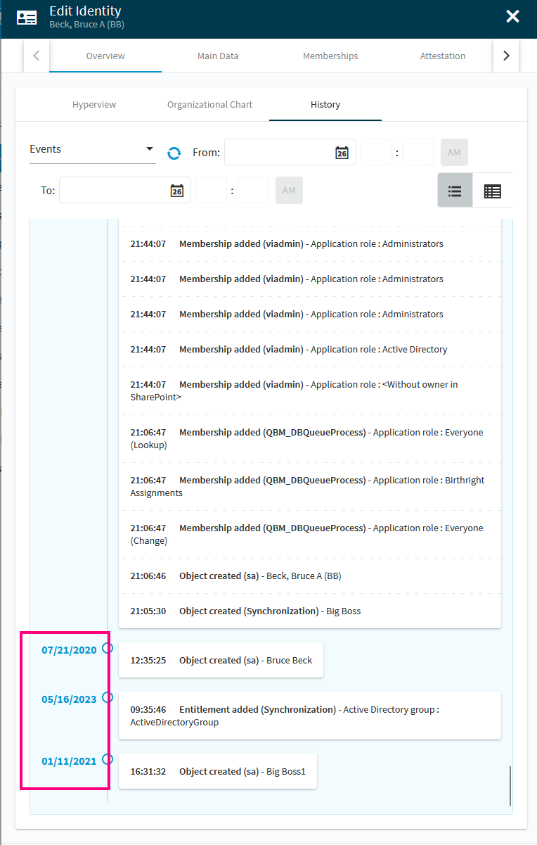 Screenshot showing a list that is not in order