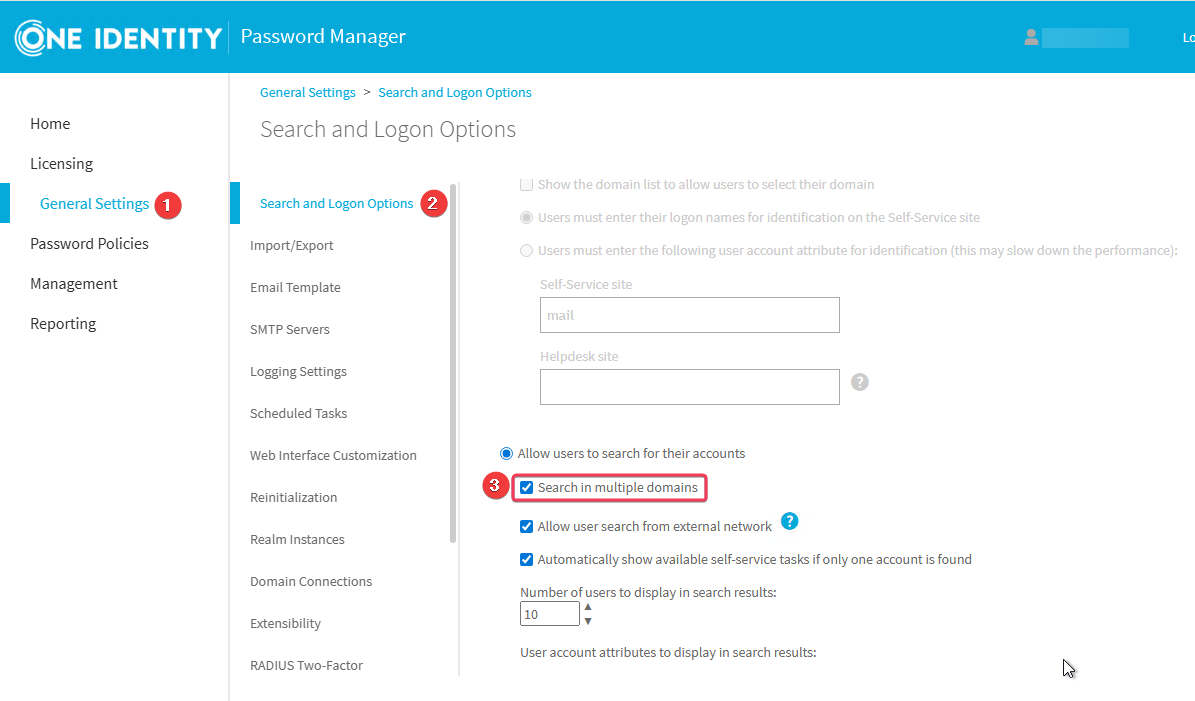 Search and Logon Options