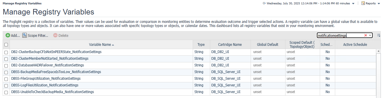 Default NotificationSetting variables