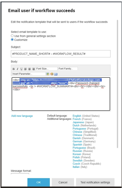 Workflow notification image embedded