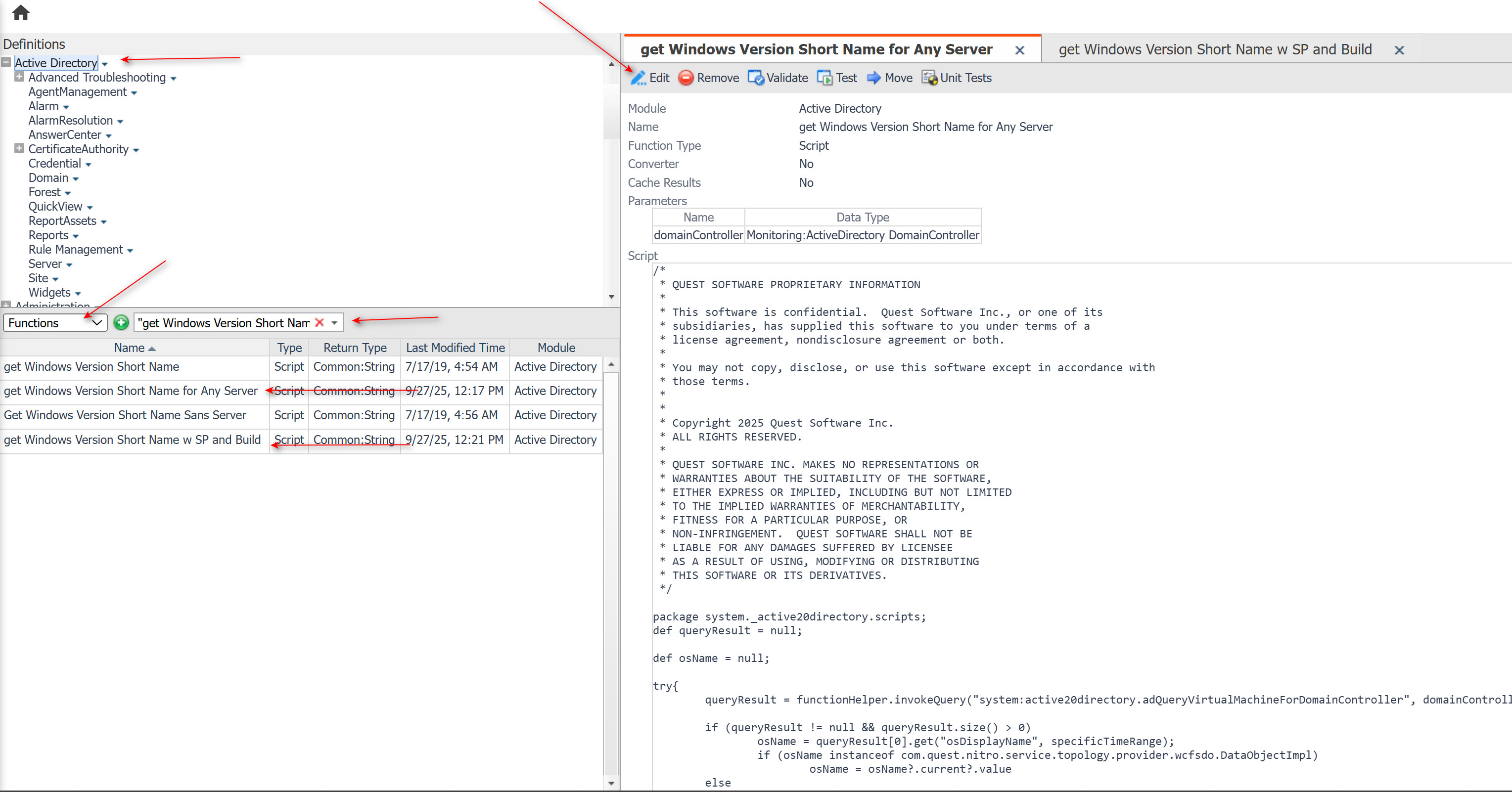 Replace Foglight Active Directory cartridge functions