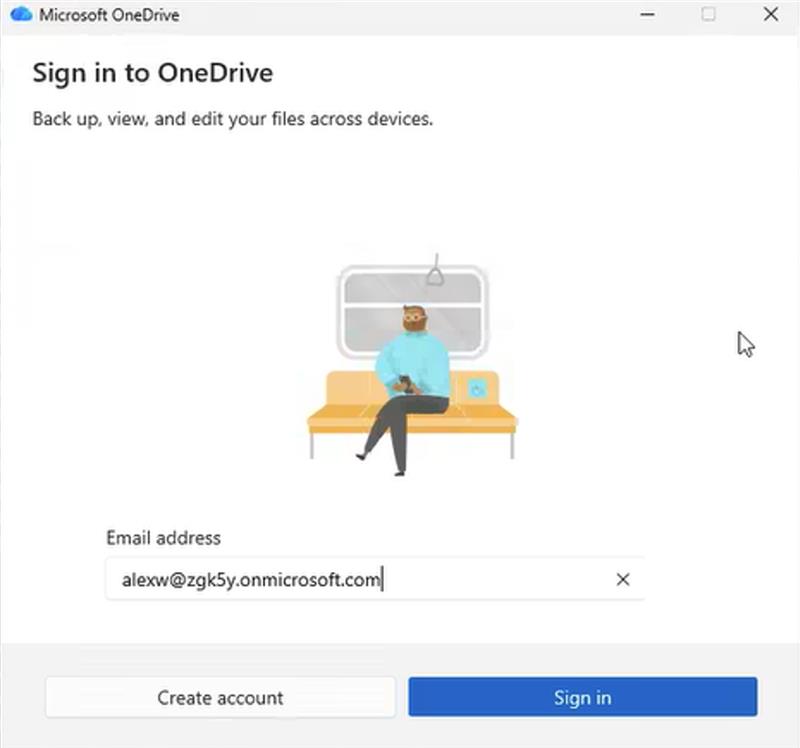 OneDrive blue button to sign in