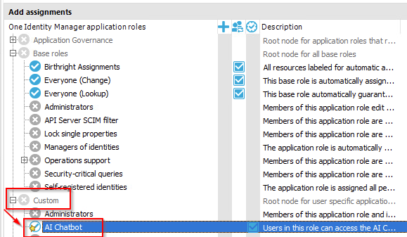 The Application Role to assign to an Identity in Manager