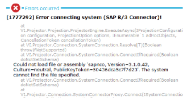 Could not load file or assembly 'sapnco' Version -3.1.0.42 ,Culture ...