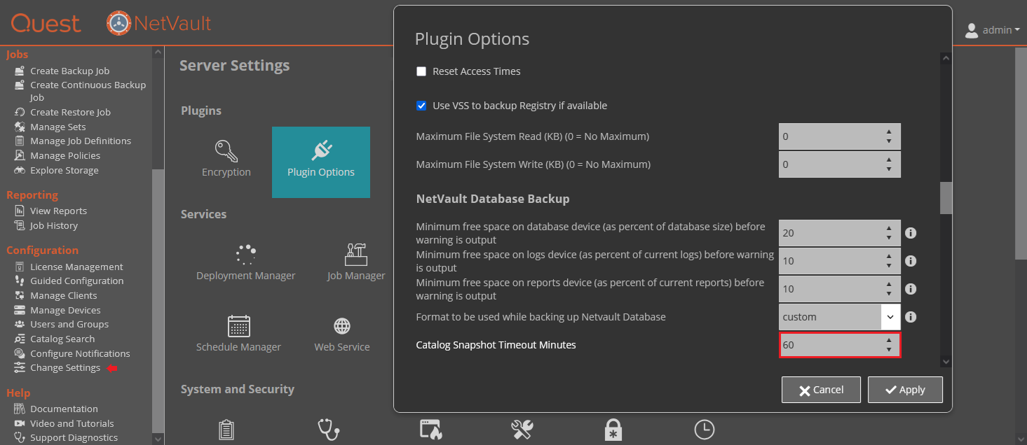 Set Catalog Search snapshot timeout duration in minutes