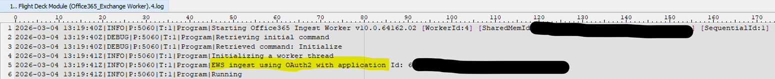 Office365_Exchange Worker log showing UseGraph False