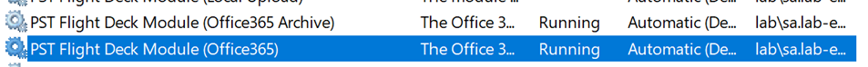 Services console showing Office365 and Office365 Archive services being restarted