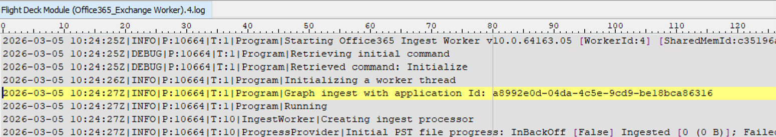 Office365_Exchange Worker log showing UseGraph True