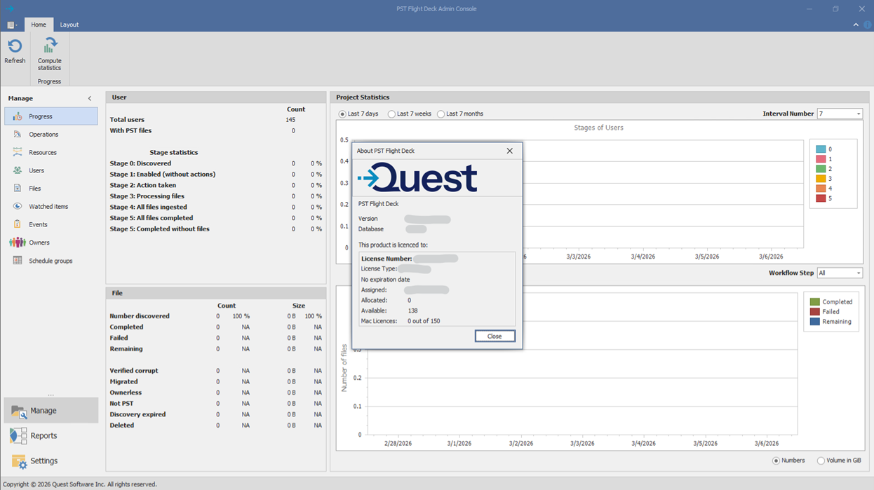 PST Flight Deck Admin Console Users view showing PST files with statuses, upload statuses, and process modules after the 9.3 upgrade