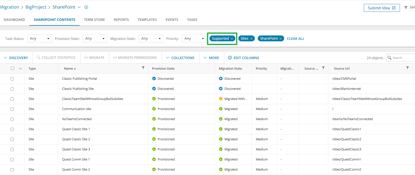SharePoints module — navigation entry point in On Demand Migration